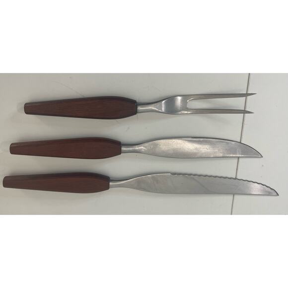 Vintage MCM Town & Country Washington Forge Fleetwood Teak Carving Knife Fork - Picture 4 of 6